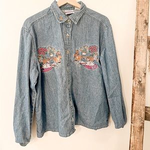 Vintage embroidered cat shirt